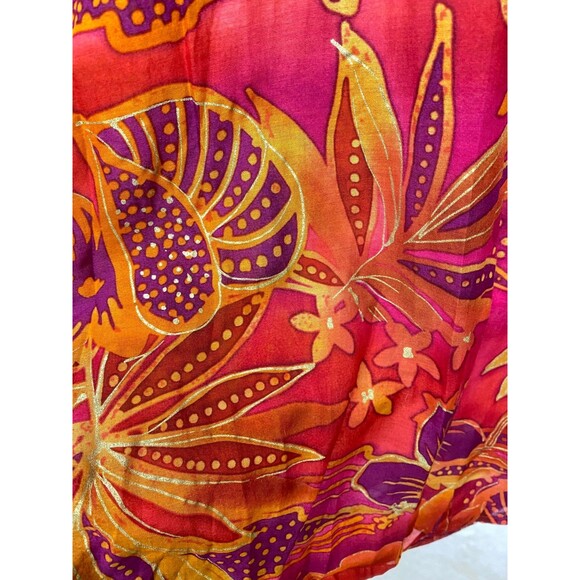 Boo Gemes cotton silk floral Hawaiian thin tunic blouse colorful cruise size L - Picture 6 of 12